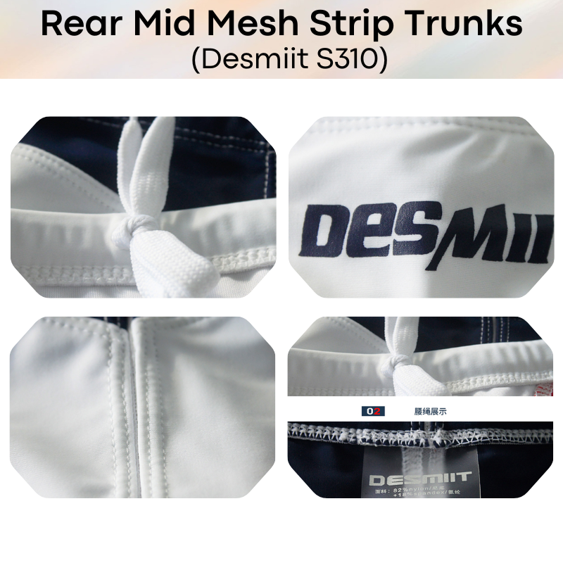 Men's Swimwear: Rear Mid Mesh Strip Swimming Trunks with Drawstring (S310)