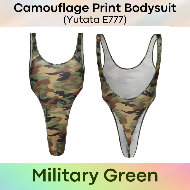 Men's Bodysuit: Polyester Camouflage Print Thong Bodysuit Underwear (E777)