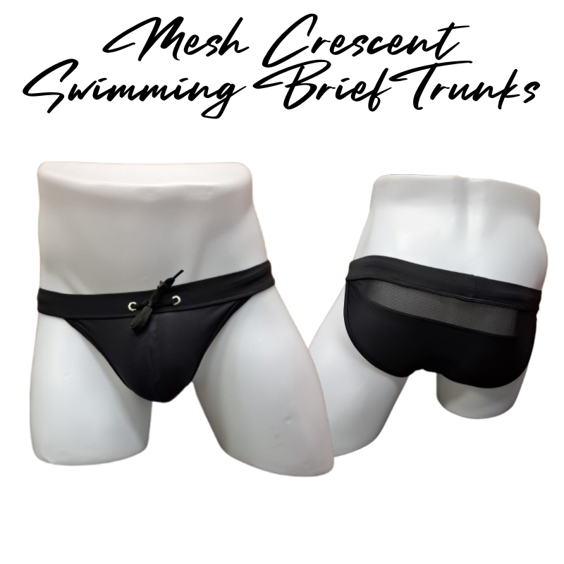 Men's Swimwear: Polyester Swimming Brief Trunks with Crescent Mesh Rear (JB10061)