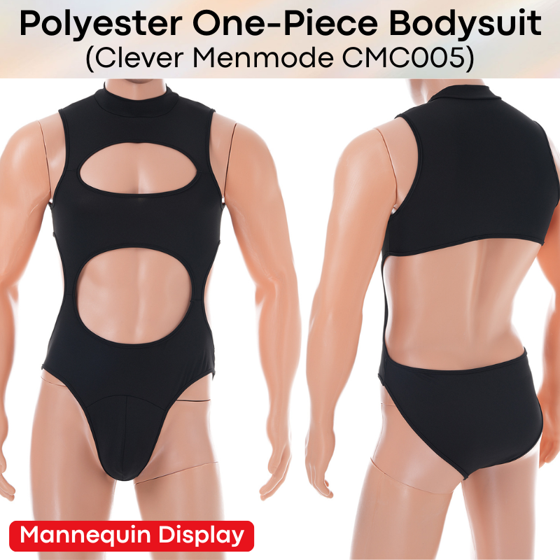 Men's Bodysuit: Polyester Brief Bodysuit Underwear with Removable Stud Button (CMC005)