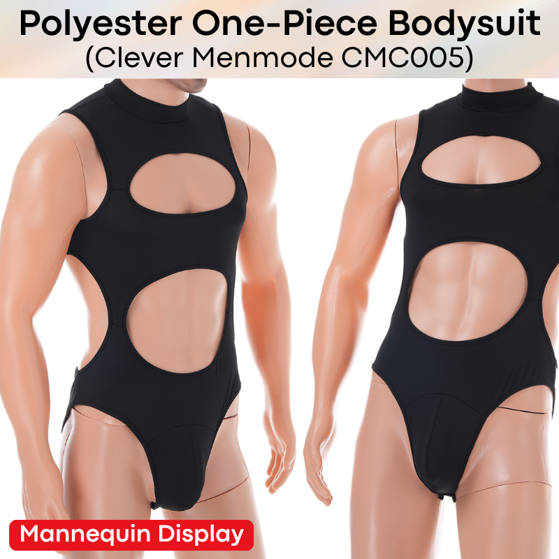 Men's Bodysuit: Polyester Brief Bodysuit Underwear with Removable Stud Button (CMC005)