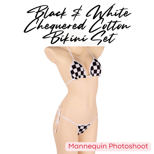 Unisex: Unisex Cotton Black & White Chequered Bikini Set with Top and Brief (YZM3833)