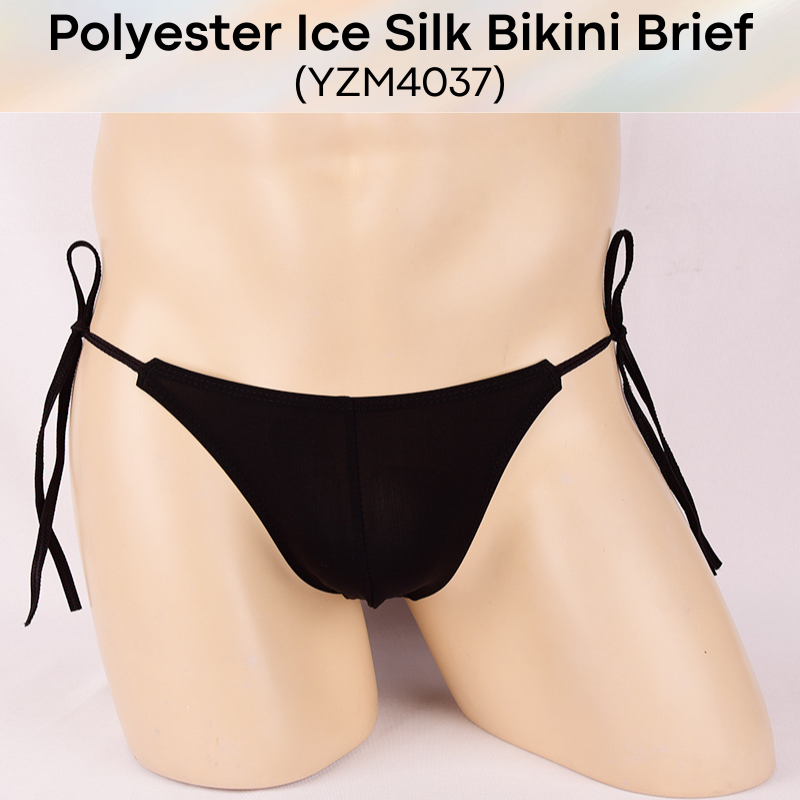 Men's Brief: Polyester Ice Silk Bikini Brief with Side String Tie (YZM4037)