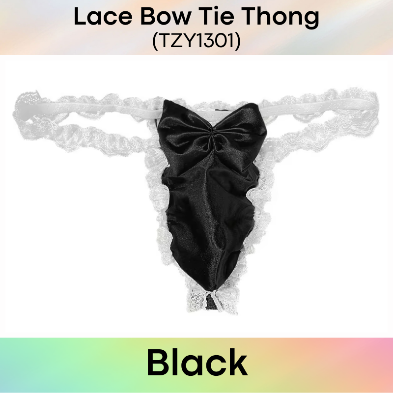 Men's Thong: Polyester Lace Thong with Bow Tie Accessory (TZY1301)