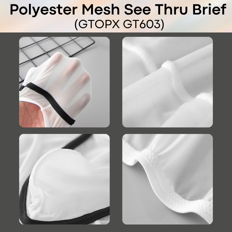 Men's Brief: Polyester Mesh See Through Low Waist Brief (GT603)