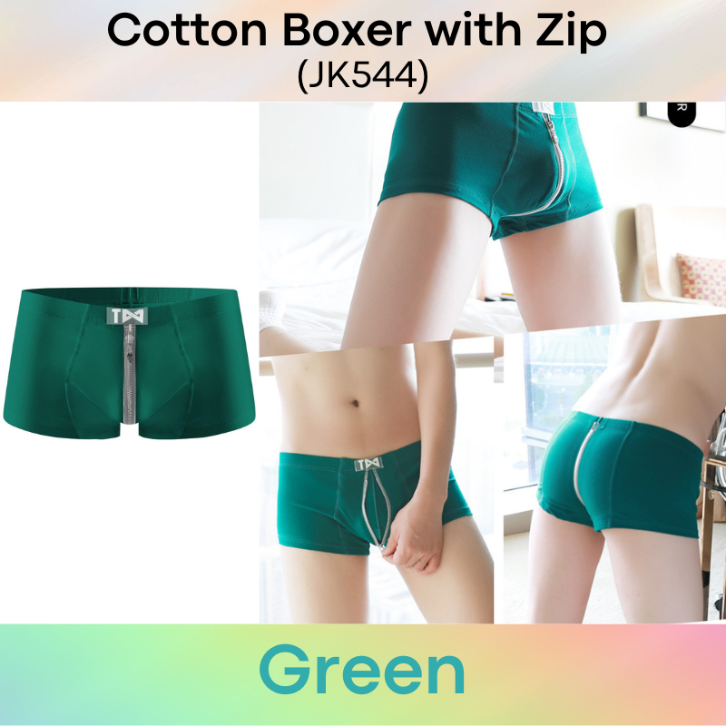 Men's Boxer : Zipper Design Cotton Boxer Trunk Underwear (JK544)