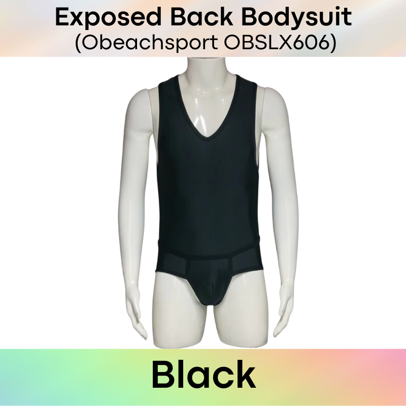 Men's Bodysuit: Polyester Exposed Back Boxer Brief Bodysuit (OBSLX606)