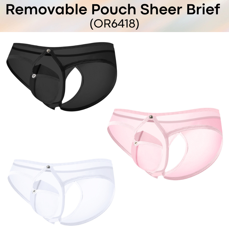 Men's Brief: Nylon Sheer Brief with Removable Pouch and Rear Mid Split Opening (OR6418)
