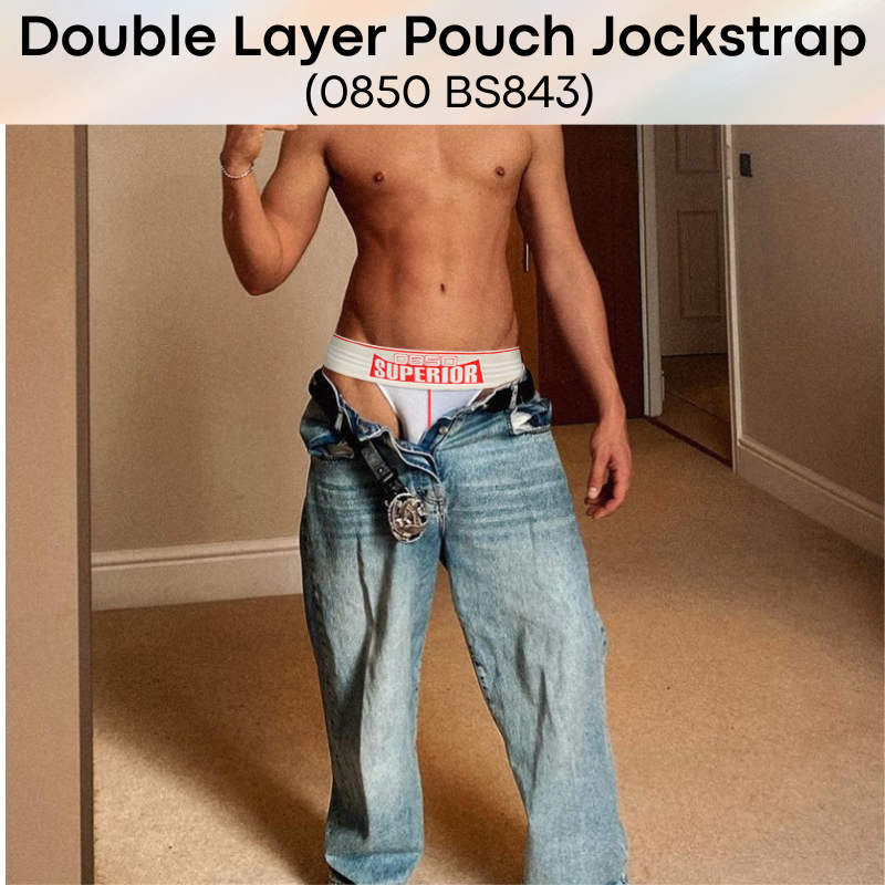 Men's Jockstrap: Cotton Double Layer Pouch with Spandex Waistband (BS843)