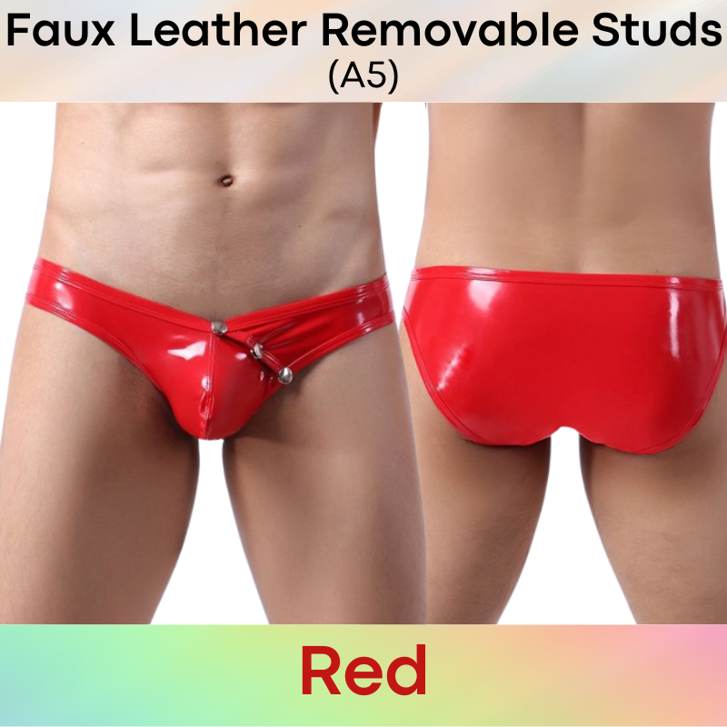 Men's Brief : Glossy Faux Leather with Removable Studs Brief (A5)