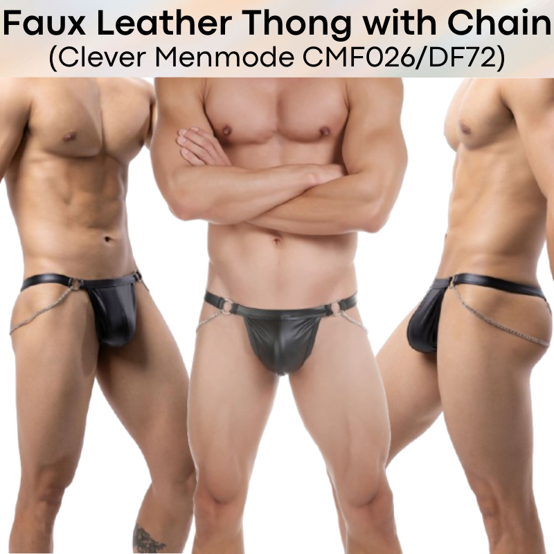 Men's Thong: Polyester Faux Leather Thong with Chain Accessory Underwear (CMF026/DF72)