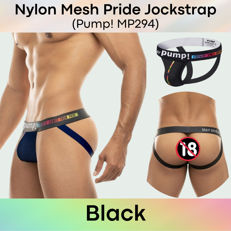 Men's Jockstrap: Nylon Mesh "Strength comes from pride" Jockstrap Underwear (MP294)