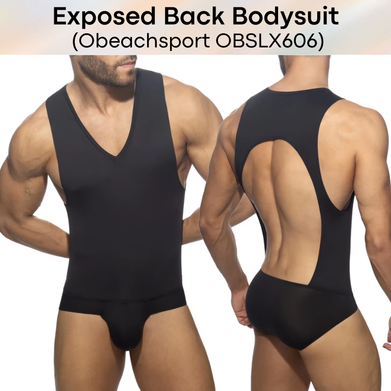 Men's Bodysuit: Polyester Exposed Back Boxer Brief Bodysuit (OBSLX606)