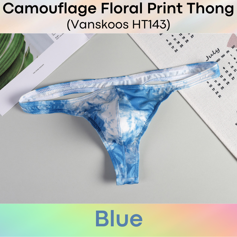 Men's Thong: Polyester Camouflage Floral Print Thong Underwear (HT143)