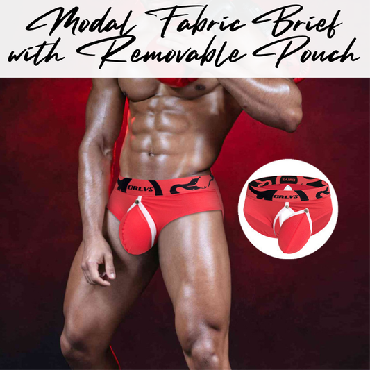 Men's Brief: Modal Fabric Brief with Removable Pouch and Slit Open Back Underwear (OR6413)