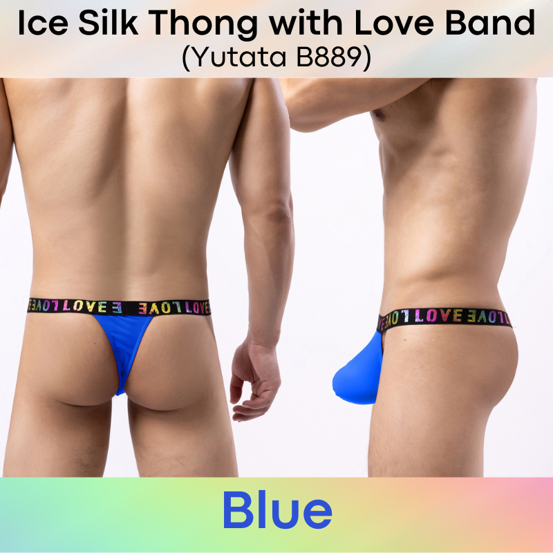 Men's Thong : Polyester Ice Silk Thong with Love Waistband (Yutata B889)