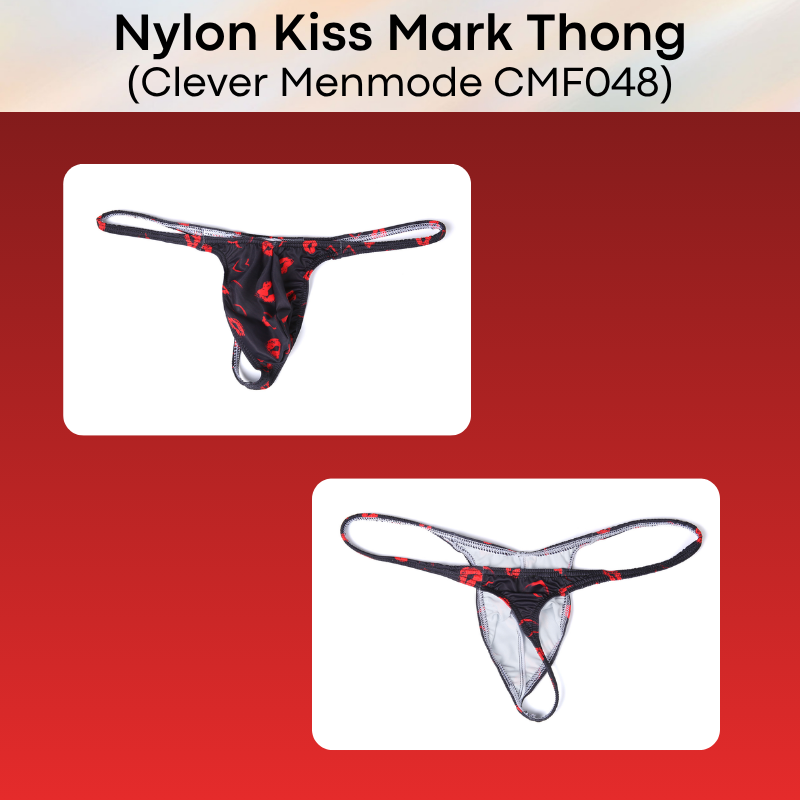 Men's Thong: Nylon Kiss Mark Print Low Waist Thong Underwear (CMF048)