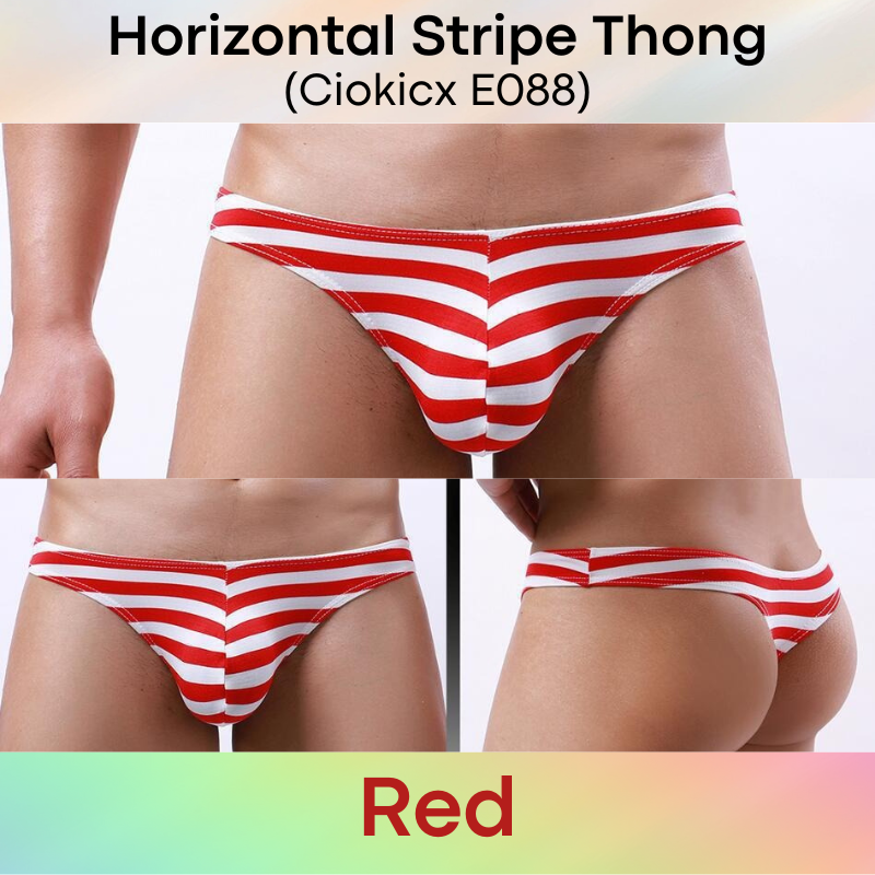 Men's Thong : Jap Style Polyester Bikini Style Thong with Horizontal Stripe (Ciokicx E088)