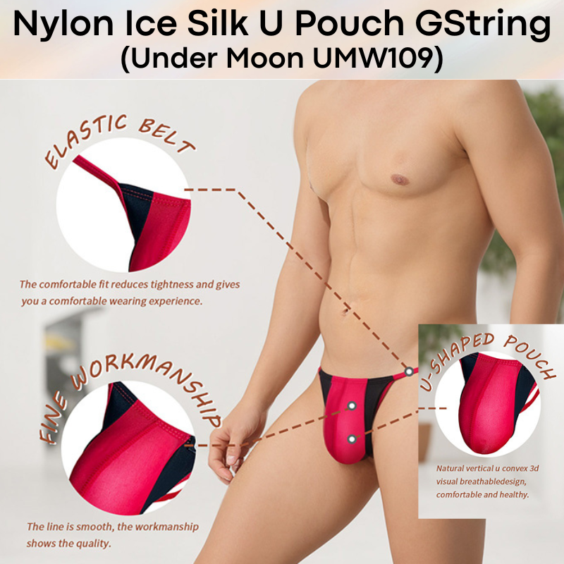 Men's GString: Nylon Ice Silk Translucent U Pouch Thong Underwear (UMW109)