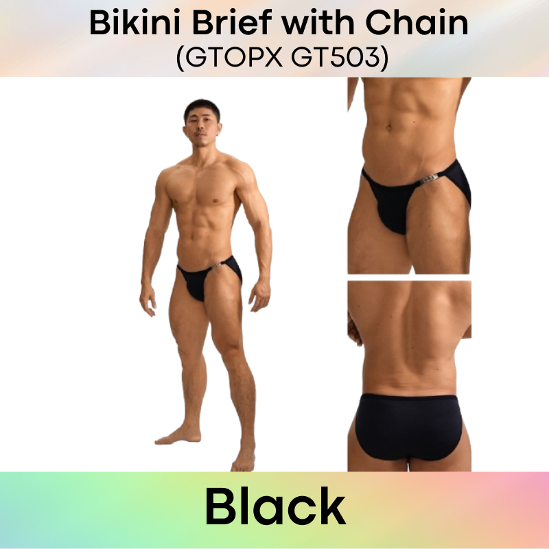Men's Brief: Nylon Bikini Brief with Non-Removable Side Metal Chain (GT503)