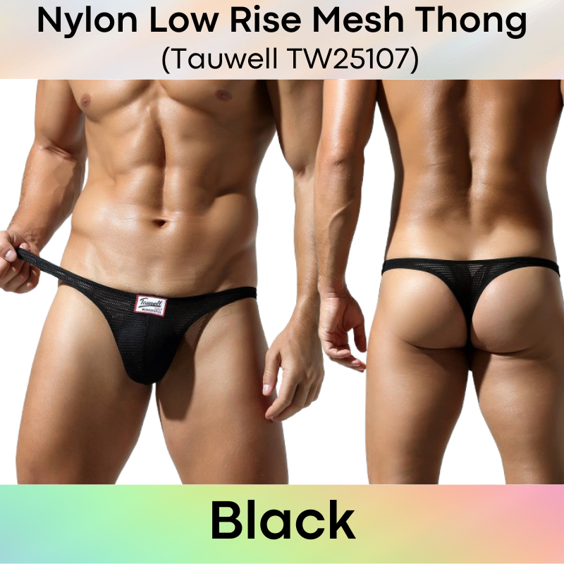 Men's Thong: Nylon Mesh Perforated Thong Underwear (TW25107)