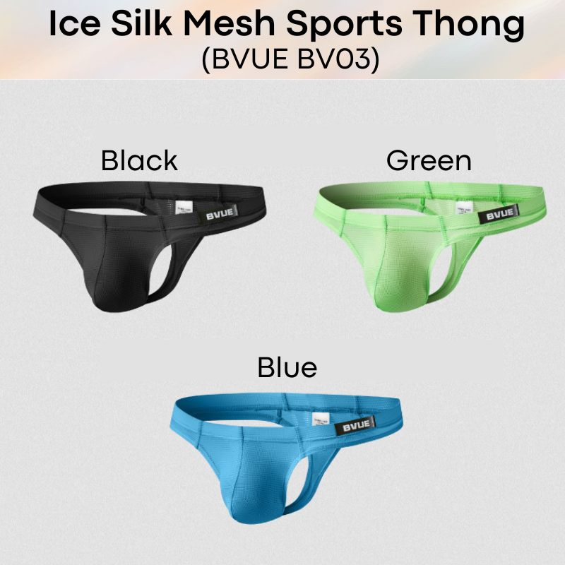 Men's Thong: Polyester Ice Silk Mesh Sports Thong in Metallic Colours Underwear (BV03)