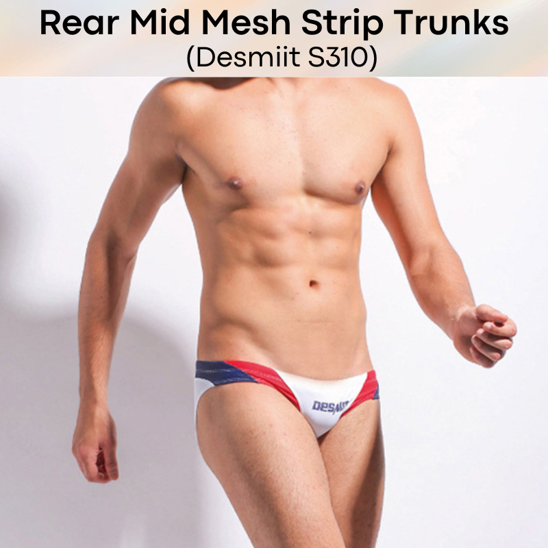 Men's Swimwear: Rear Mid Mesh Strip Swimming Trunks with Drawstring (S310)