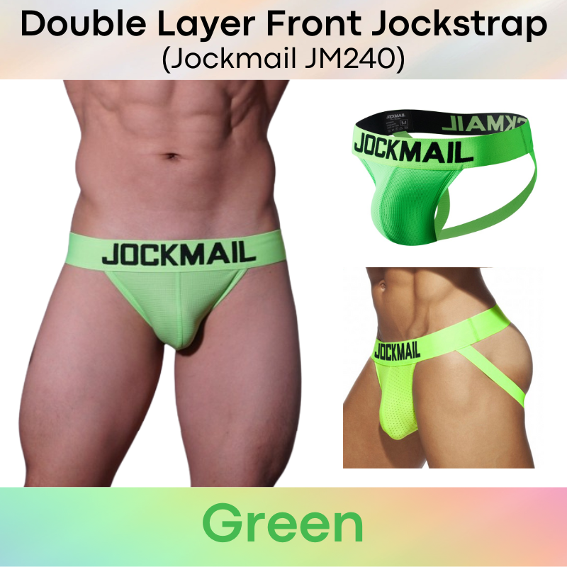 Men's Jockstrap: Double Front Pouch Layer Neon Sports Jockstrap (JM240)