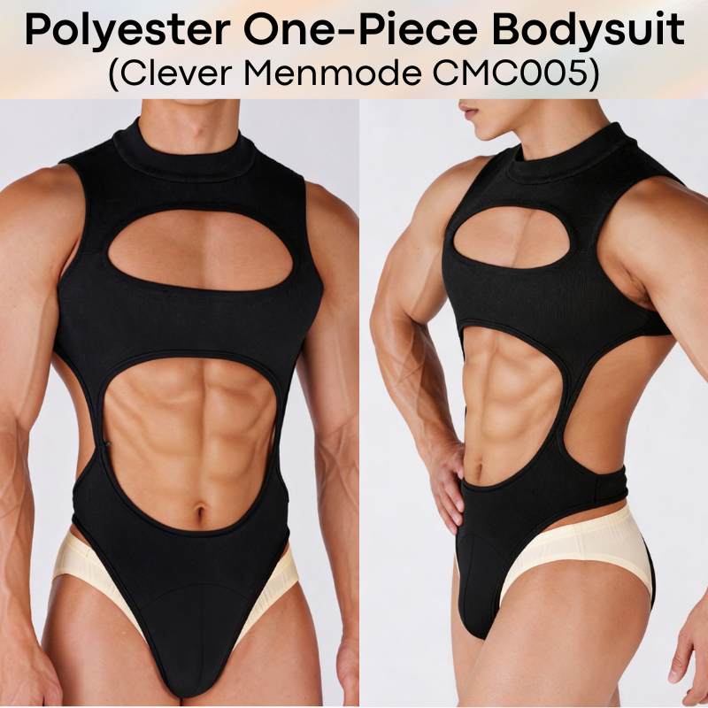 Men's Bodysuit: Polyester Brief Bodysuit Underwear with Removable Stud Button (CMC005)