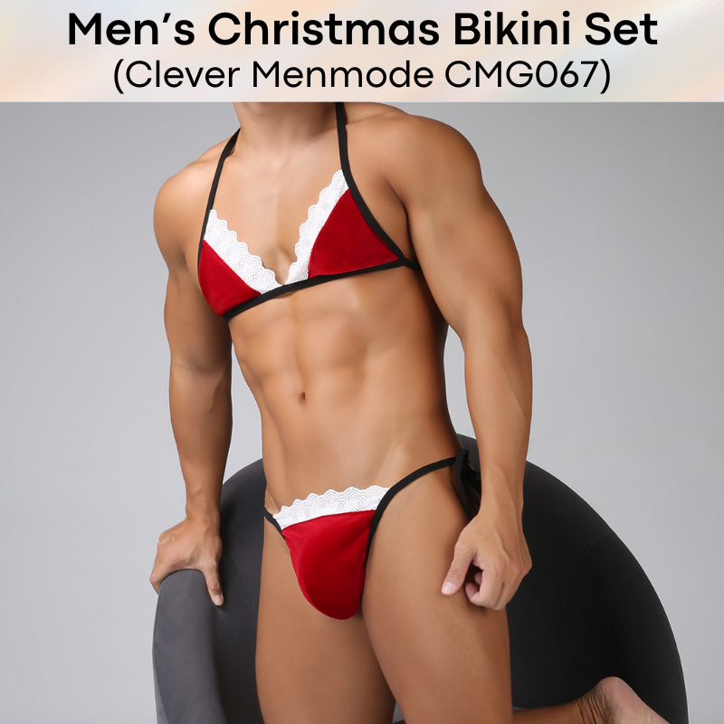 Men's GString: Polyester Christmas Bikini Top and GString Set (CMG067)