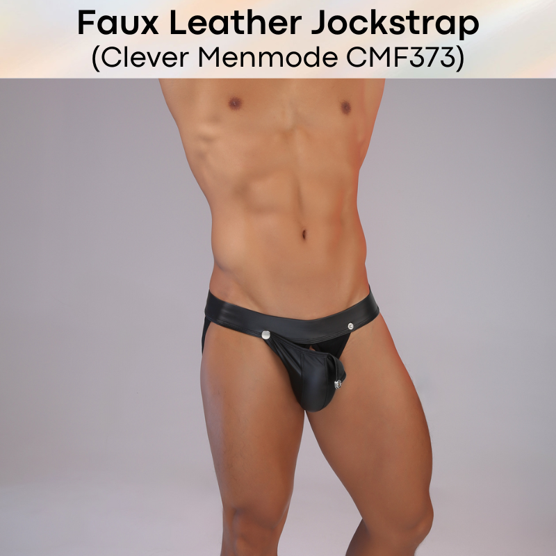 Men's Jockstrap: Polyester Faux Leather Jockstrap with Removable Large Pouch Top (CMF373)