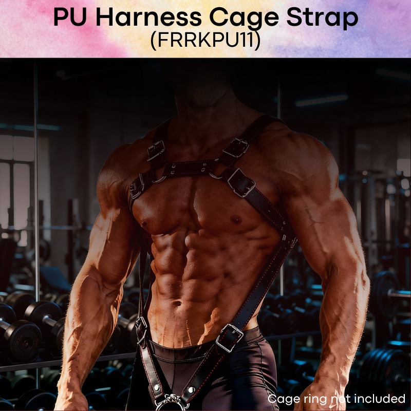 Adult Toy: PU Leather Harness Body Strap for Penis Ring or Chastity Cage Ring (FRRKPU11)