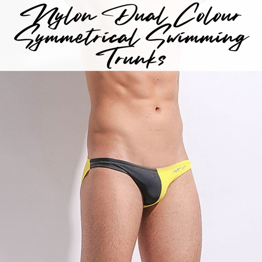 Men's Swimwear: Nylon Bikini Style Swimming Trunks with Symmetrical, Dual Colour Design and Drawstring (S308)