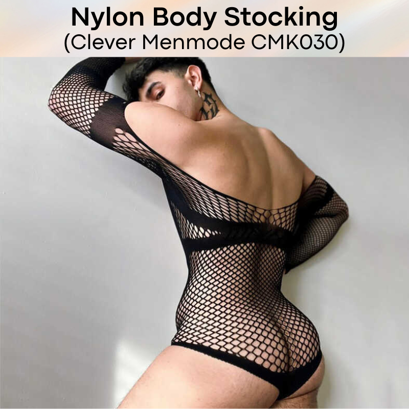 Men's Stocking: Nylon Net-Semi Mesh Body Brief Stocking with Covered Arms (CMK030)