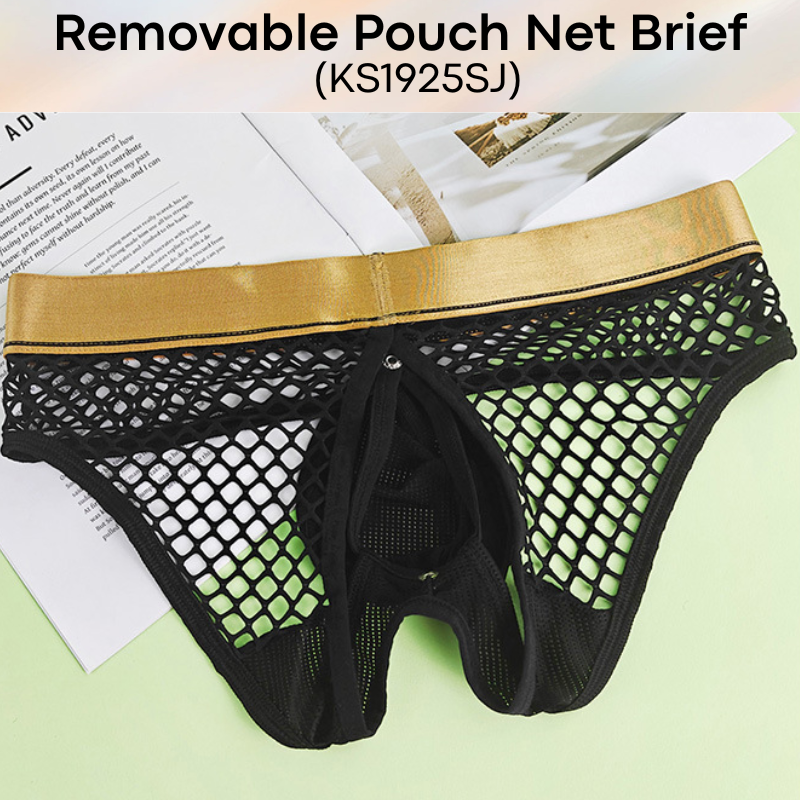 Men's Brief: Polyester Net Brief with Removable Mesh Pouch and Open Back (KS1925SJ)