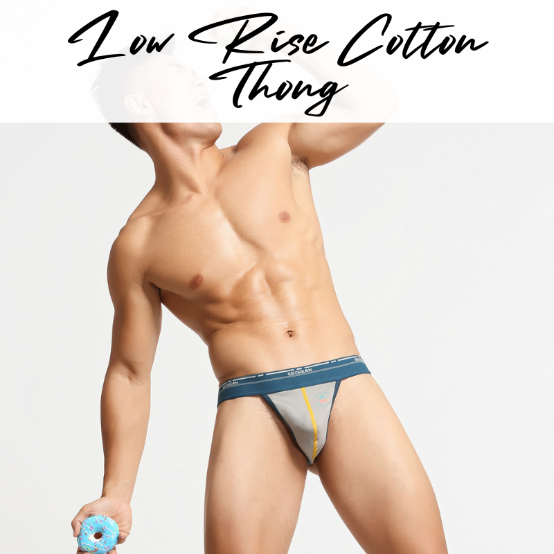 Men's Thong: Cotton Low Rise T Back Thong Underwear (SB10105)
