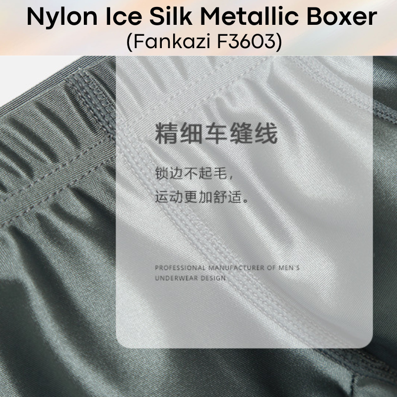 Men's Boxer: Nylon Ice Silk Tight Fit Low Rise Metallic Colour Boxer Brief Underwear (F3603)