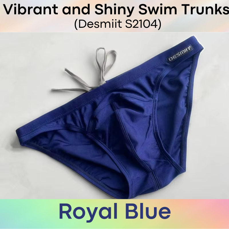 Men's Swimwear: Nylon Bikini Drawstring Swimming Trunks with 3D Convex Pouch Strip in Shiny Colours (S2104)