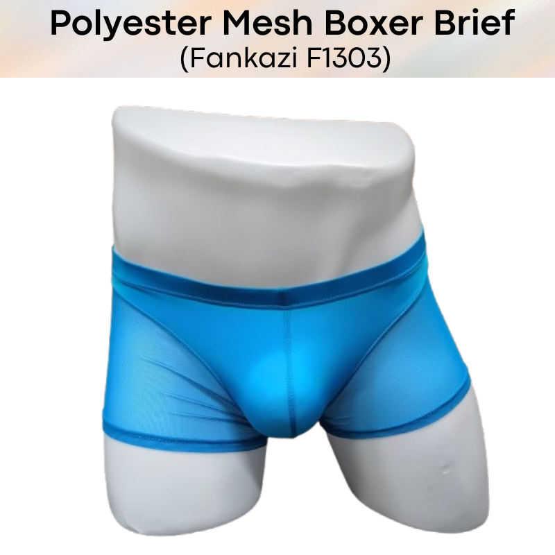 Men's Boxer: Polyester Mesh See Through with Ice Silk Pouch Layer Boxer Brief Underwear (F1303)