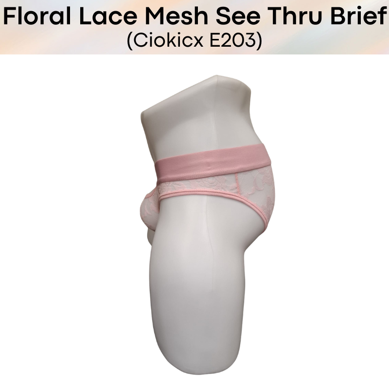 Men's Brief: Polyester Floral Lace Mesh See Through Brief Underwear (E203)