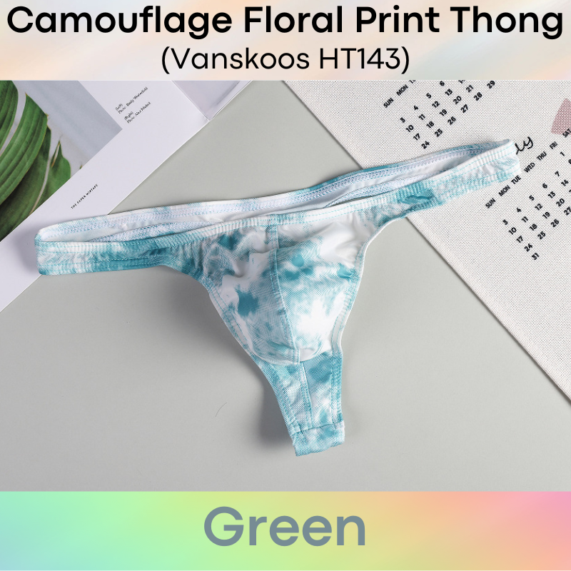 Men's Thong: Polyester Camouflage Floral Print Thong Underwear (HT143)