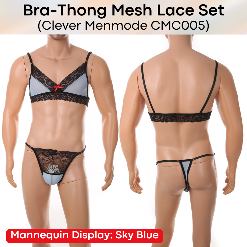 Men's Thong: Nylon Lace-Mesh Chest Bra and Thong Underwear Set (CMF006)