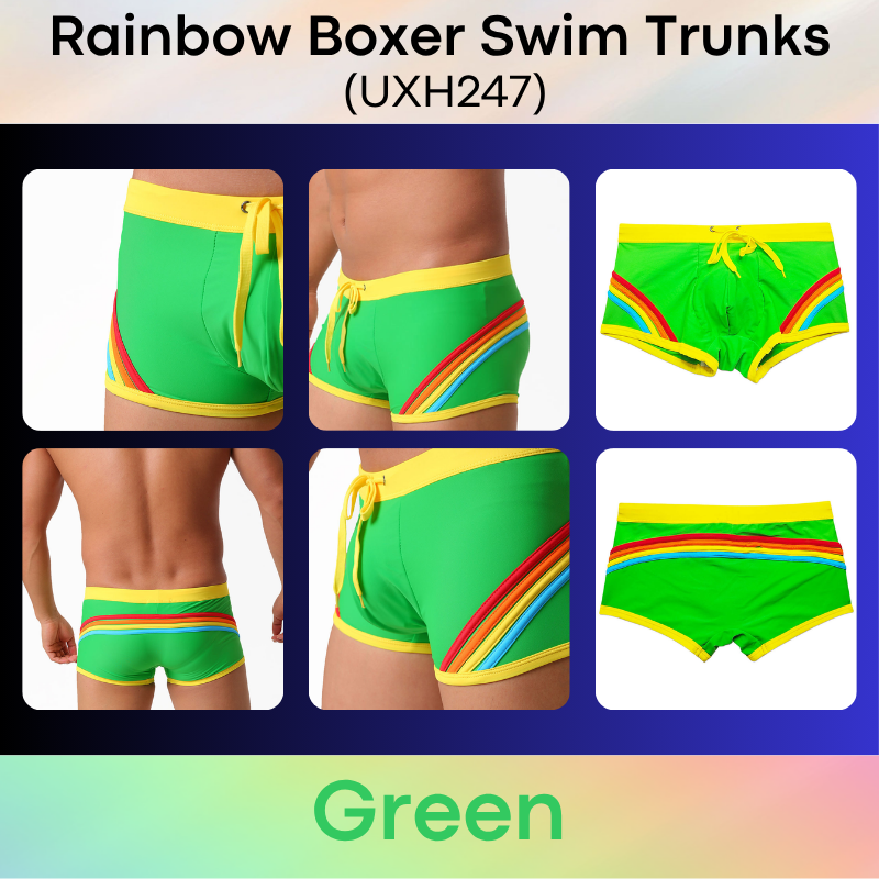 Men's Swim Trunks: Polyester Rainbow Sewn-on Boxer Brief Swimming Trunks (UXH247)