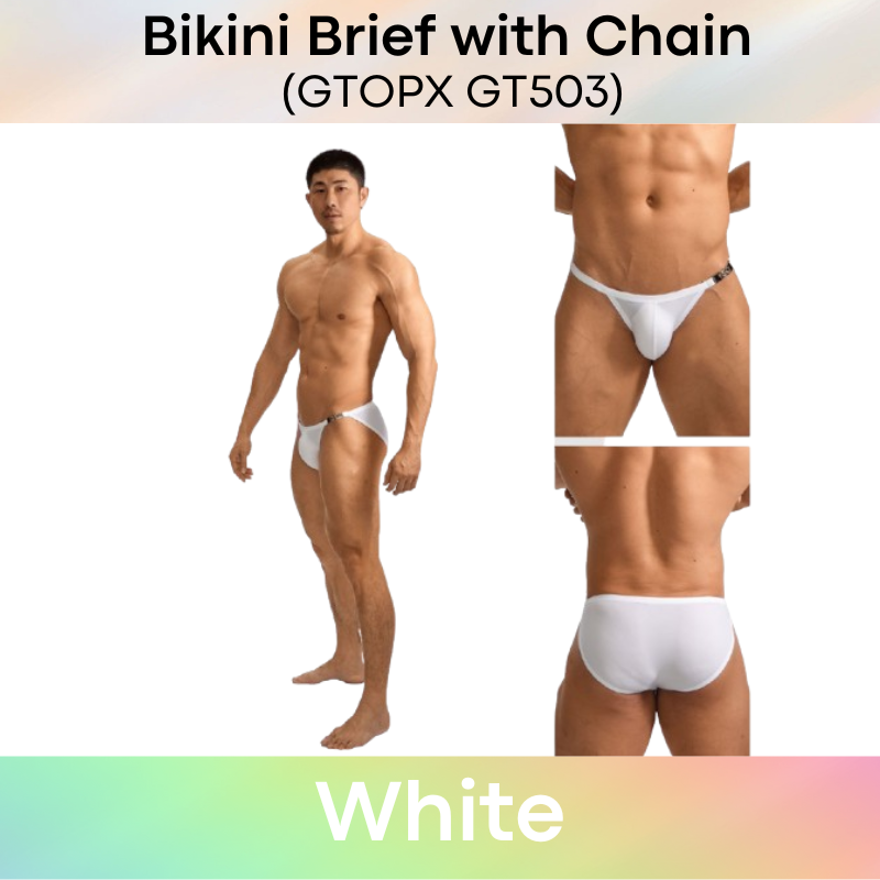 Men's Brief: Nylon Bikini Brief with Non-Removable Side Metal Chain (GT503)