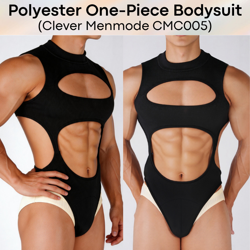 Men's Bodysuit: Polyester Brief Bodysuit Underwear with Removable Stud Button (CMC005)