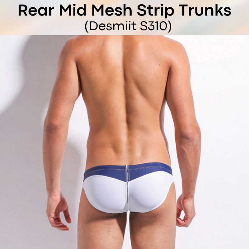 Men's Swimwear: Rear Mid Mesh Strip Swimming Trunks with Drawstring (S310)