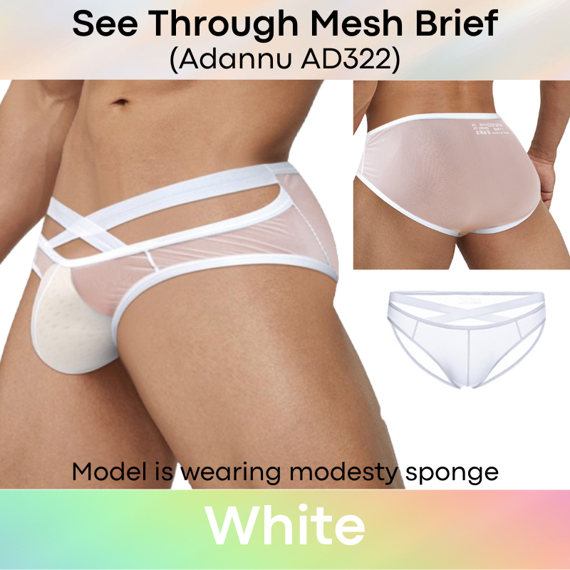 Men's Brief: Nylon See Through Thin Mesh Brief with Front Waist Strap (AD322)