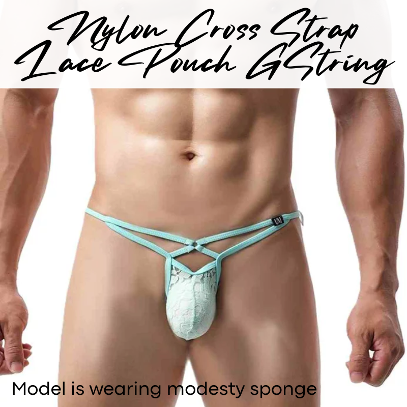 Men's GString: Nylon Sheer Lace 3D Convex Pouch Low Waist GString Underwear (UMQ034)