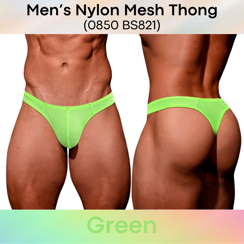 Men's Thong: Nylon Mesh Perforated Low Waist Thong Underwear (BS821)