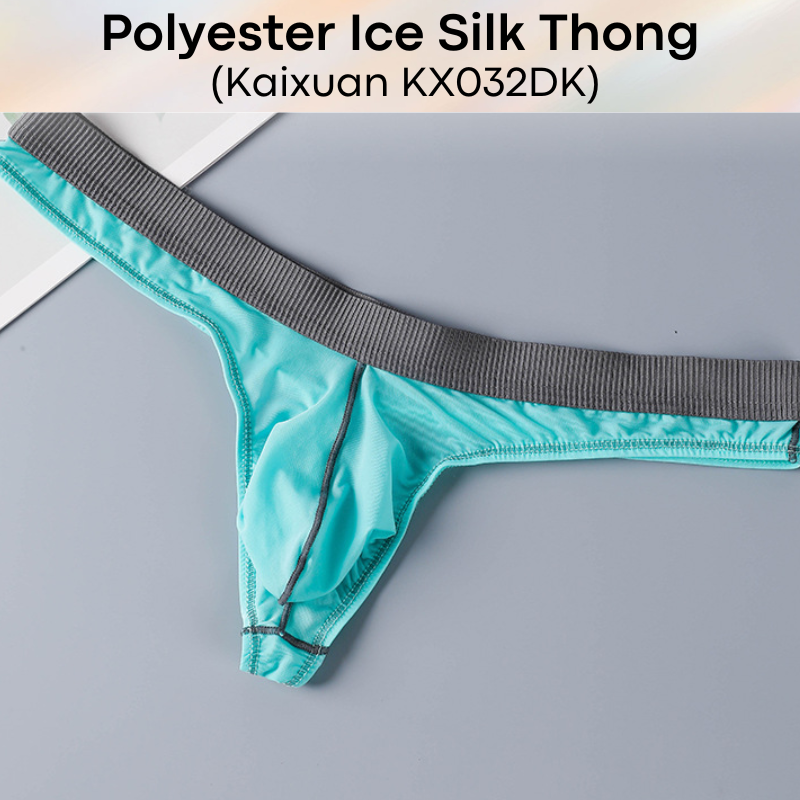 Men's Thong: Polyester Ice Silk Soft and Thin Thong Underwear (KX032DK)